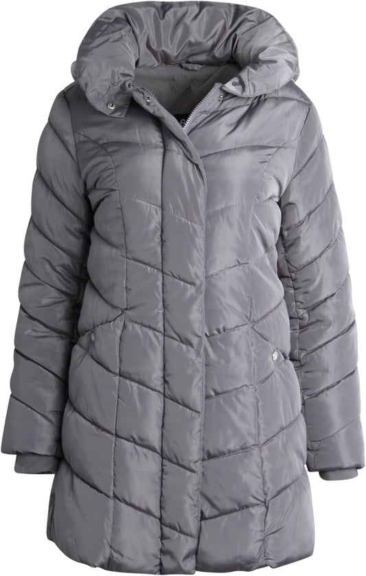 Women'S Long Chevron Quilted Outerwear Jacket