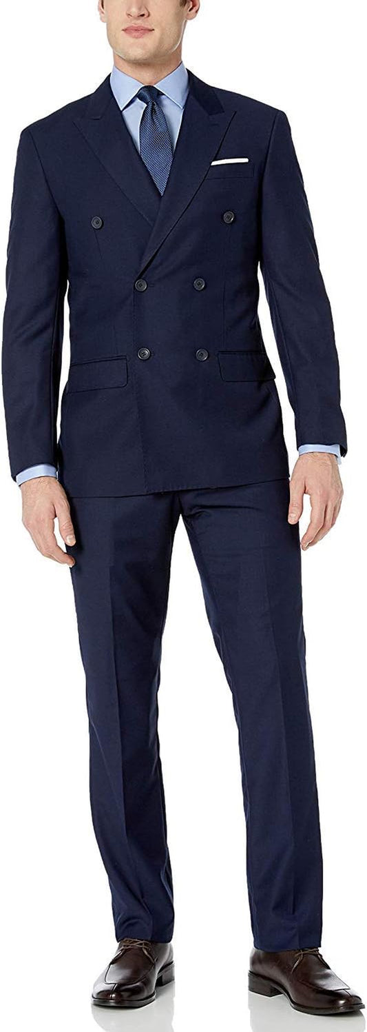 Men'S Modern Fit Double Breasted Two-Piece Formal 100% Wool Suit
