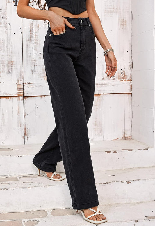 Womens Jeans Mid Waisted Straight Leg Loose Stretchy Lightweight Tummy Control Trendy Jeans for Women