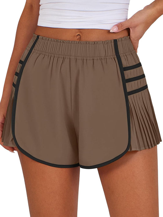 Women Running Shorts Flowy Pleated Athletic Shorts Summer High Waisted Tennis Sporty Workout Gym Shorts