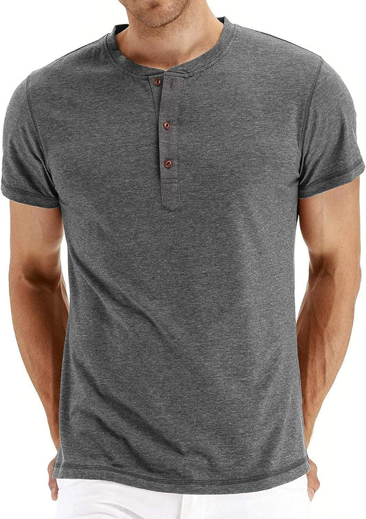 Men'S Fashion Casual Front Placket Short Sleeve Henley T-Shirts Cotton Shirts