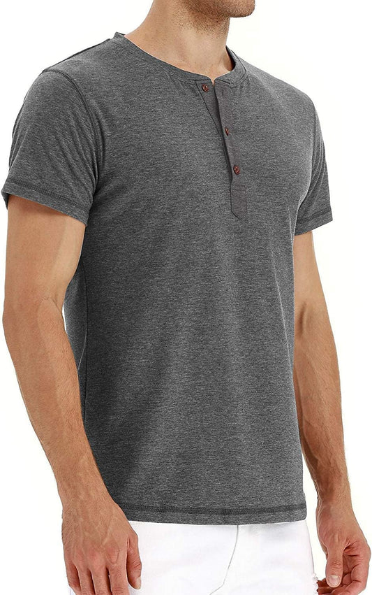 Men'S Fashion Casual Front Placket Short Sleeve Henley T-Shirts Cotton Shirts
