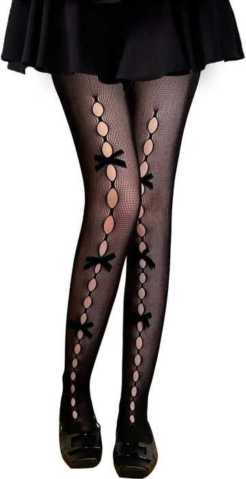 B- Black Tights With Black Bow