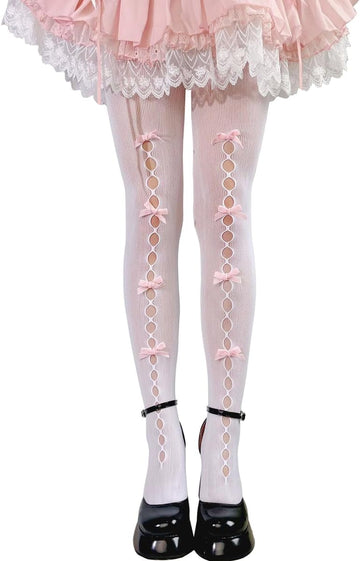 B- White Tights With Pink Bow