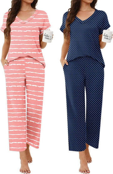 Pink Stripes & Navy Polka Dots