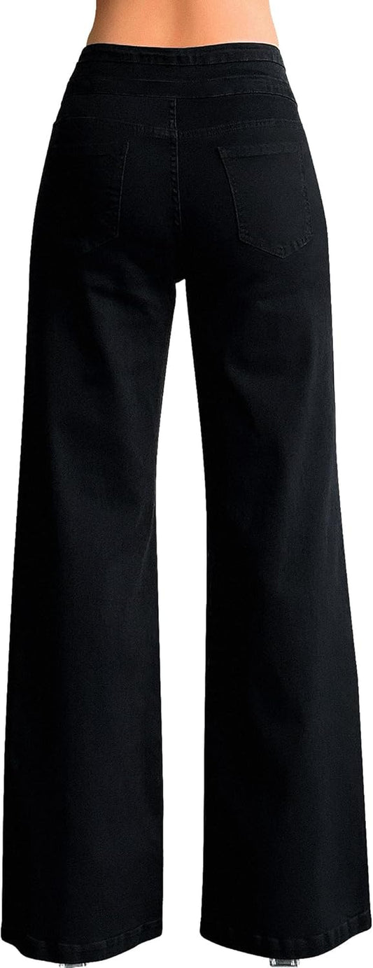 Women'S Wide Leg Jeans Casual High Waisted Stretch Baggy Loose Denim Pants