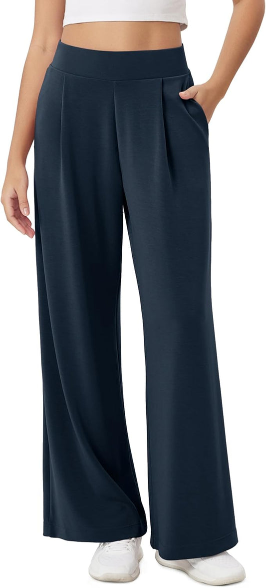 Modal Soft Wide Leg Pants for Women High Waist Casual Relaxed Pants with Pockets-27/29"/ 31" Inseam